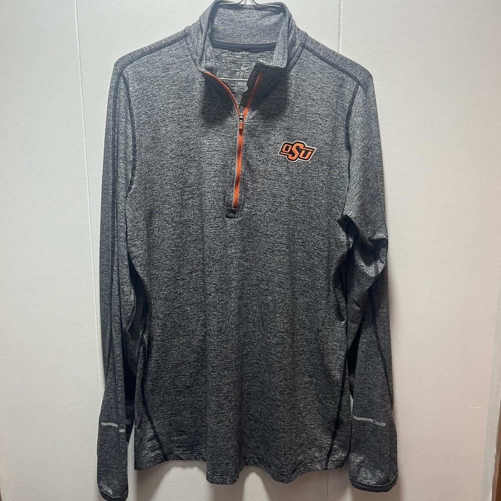 Nike Dri‎ Fit OSU Oklahoma State 1/4 Zip Pullover Shirt Womens Size XL Gray